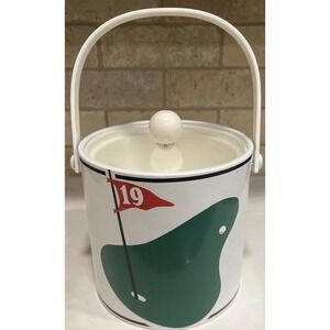 Vintage 70s Kraftware 19th Hole Golf Ice Bucket w/ Lid & Handle White